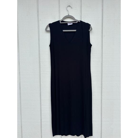 LNA Easy Ribbed Midi Tank Dress, Side‎ Slits, V Neck, Black, Sleeveless, Size M - Picture 2 of 8